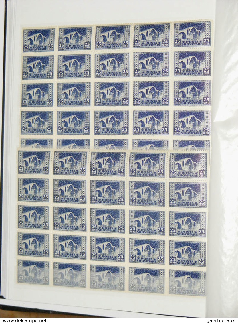 26014 Albanien: 1920/30 (ca.): Collection MNH sheetparts of Albania ca. 1920-1930 in 2 stockbooks. Contain