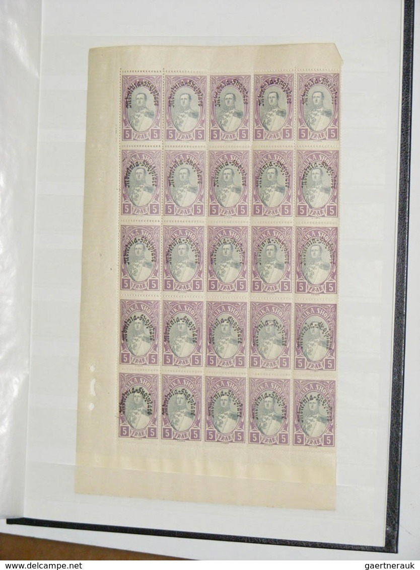 26014 Albanien: 1920/30 (ca.): Collection MNH sheetparts of Albania ca. 1920-1930 in 2 stockbooks. Contain