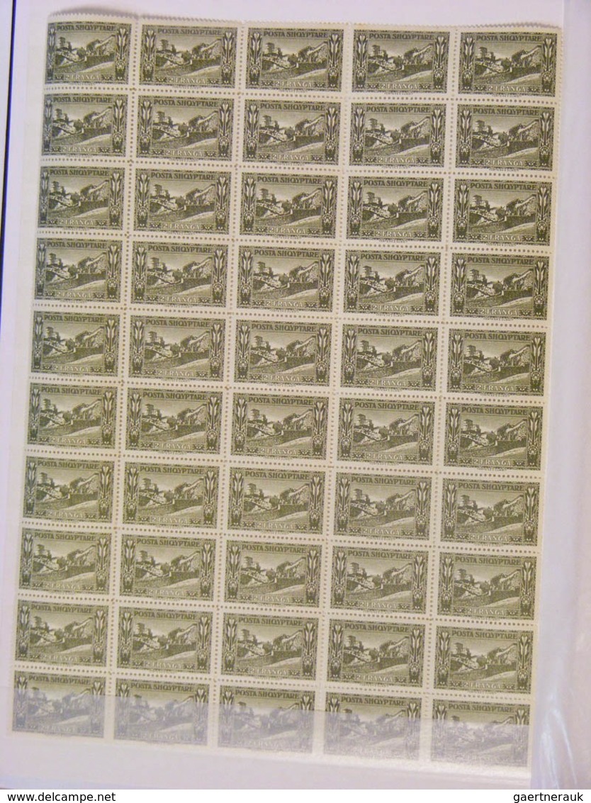 26014 Albanien: 1920/30 (ca.): Collection MNH sheetparts of Albania ca. 1920-1930 in 2 stockbooks. Contain