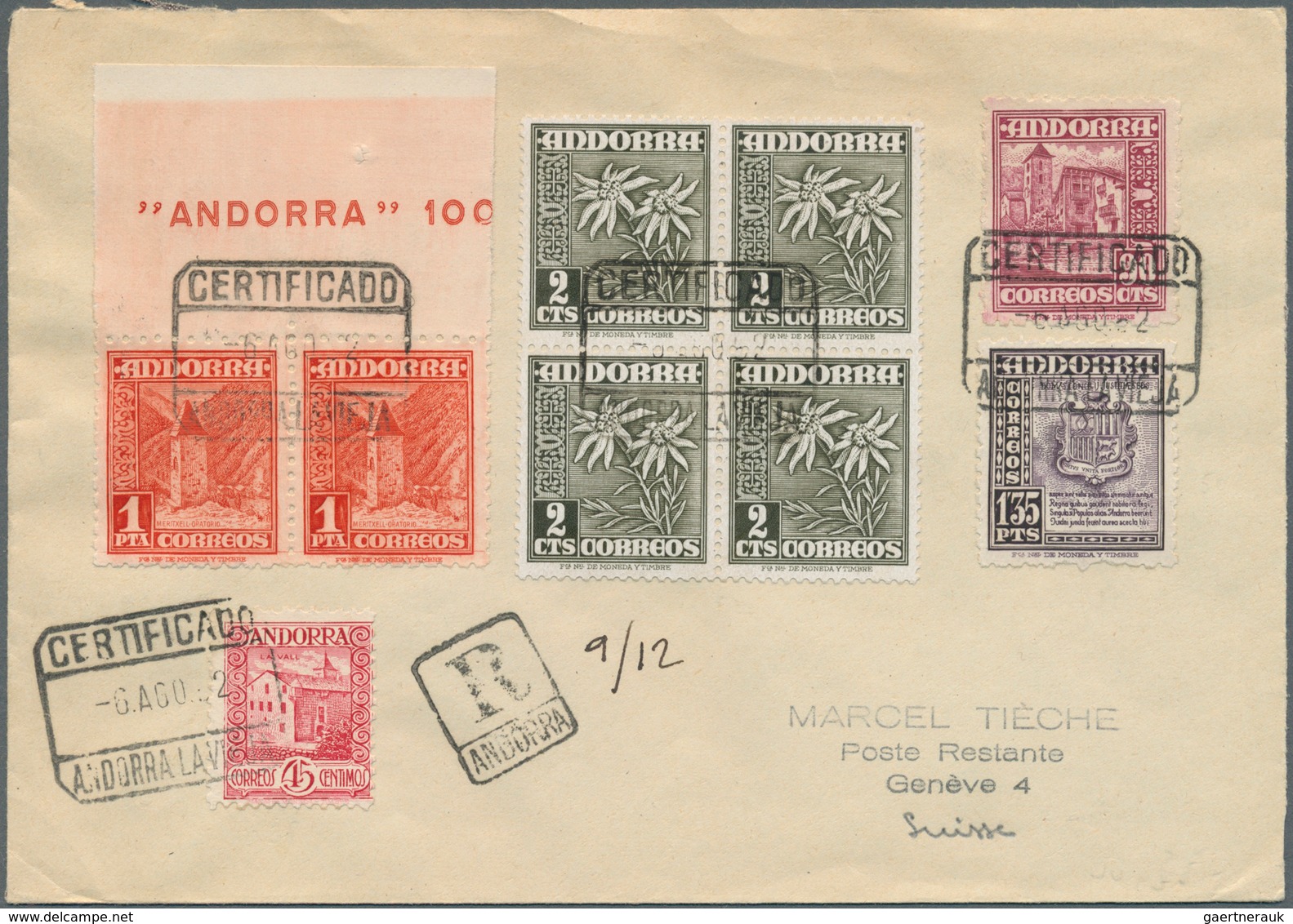 26053 Andorra - Spanische Post: 1948/1953, National Symbols: 28 Letters And Cards, As Registered Mail, Air - Autres & Non Classés