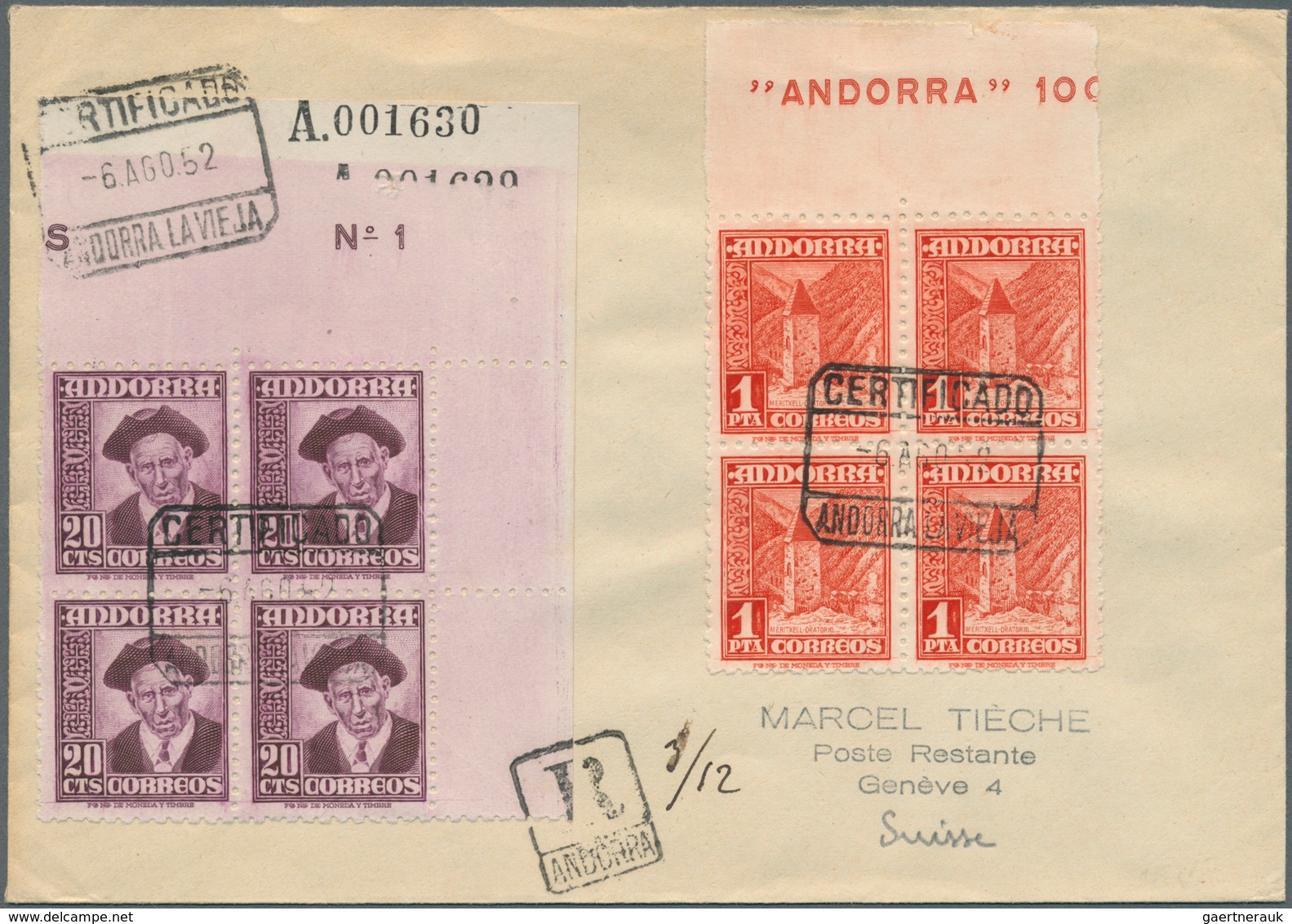 26053 Andorra - Spanische Post: 1948/1953, National Symbols: 28 Letters And Cards, As Registered Mail, Air - Autres & Non Classés