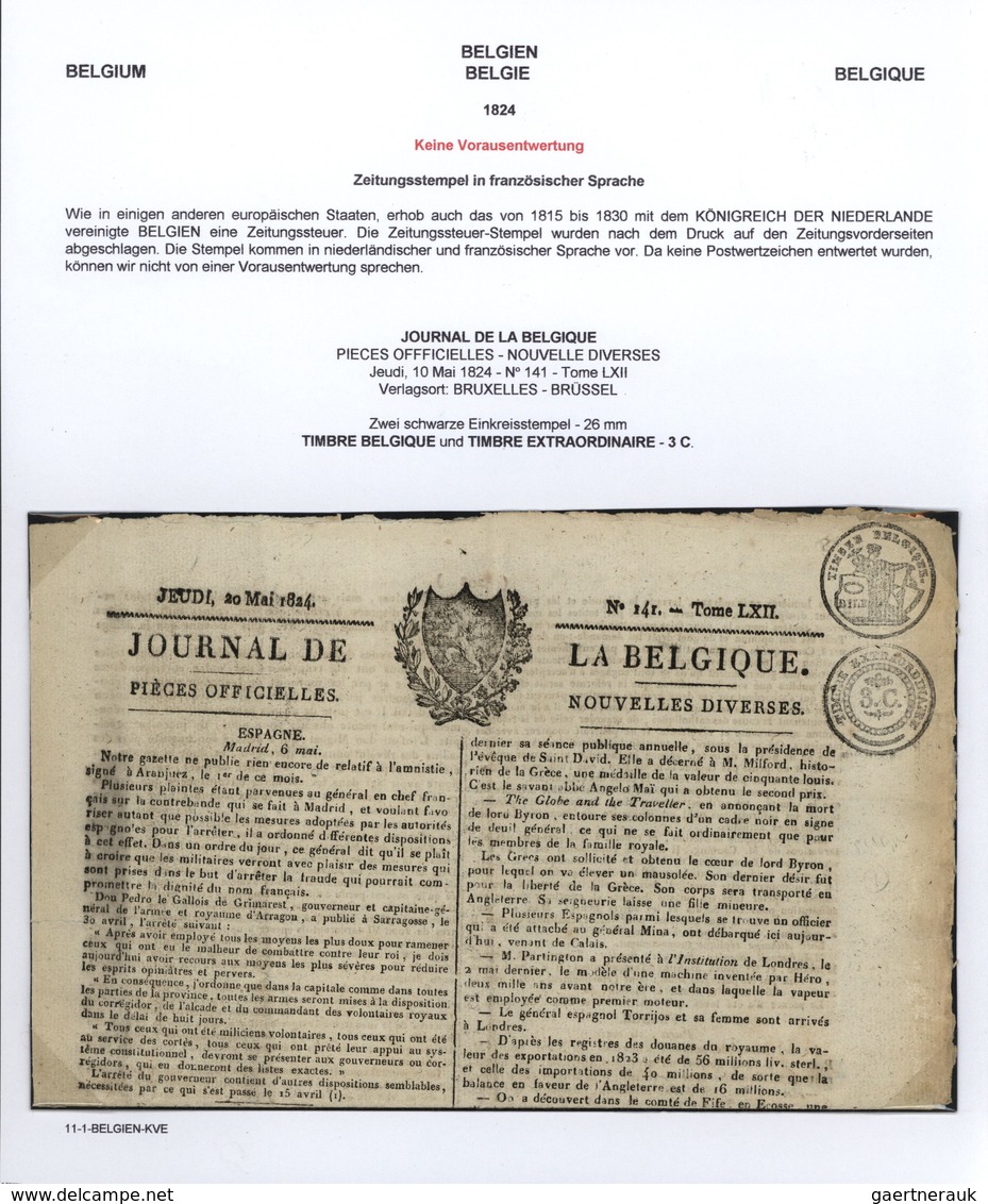 26071 Belgien: 1824/1832, Group Of Five Newspapers "JOURNAL DE LA BELGIQUE" Bearing Circular Free Frank Ma - Autres & Non Classés