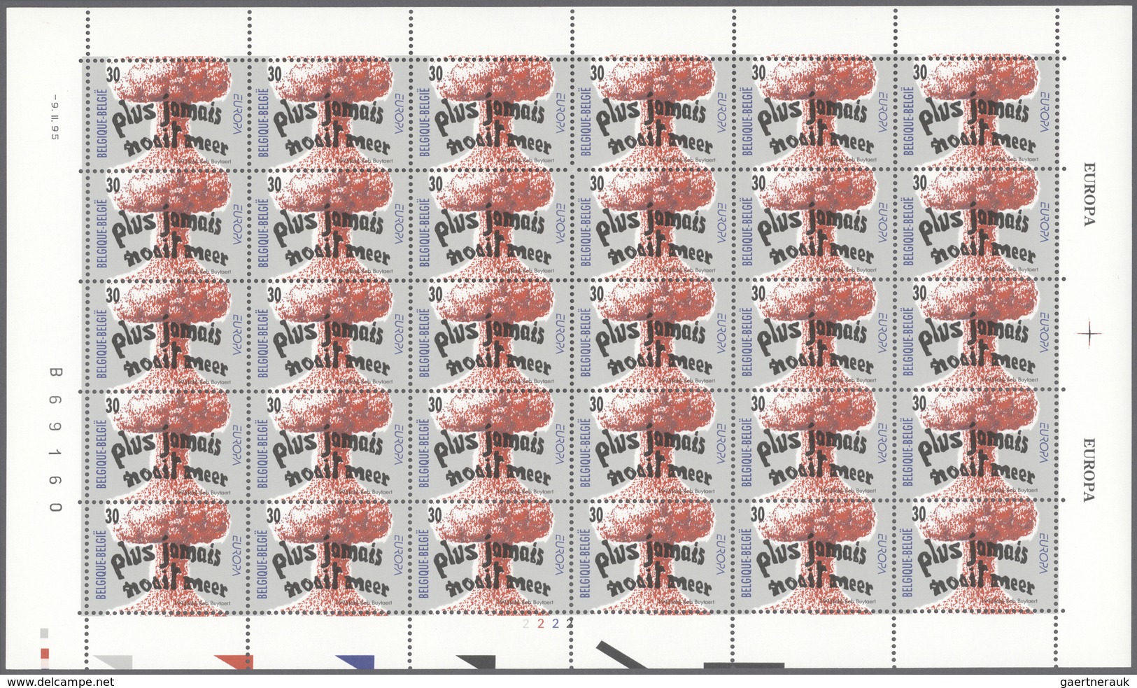 26126 Belgien: 1994/2000, all Europa issues of these years in sheets of 30 stamps each, mint never hinged.