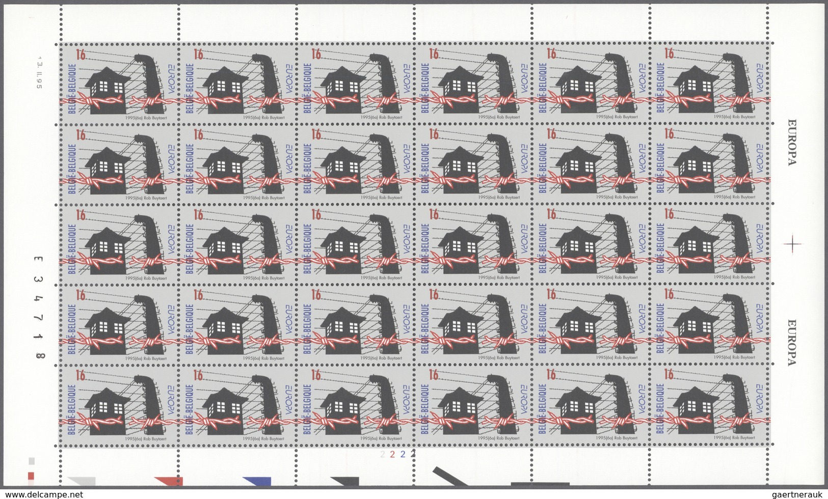 26126 Belgien: 1994/2000, all Europa issues of these years in sheets of 30 stamps each, mint never hinged.