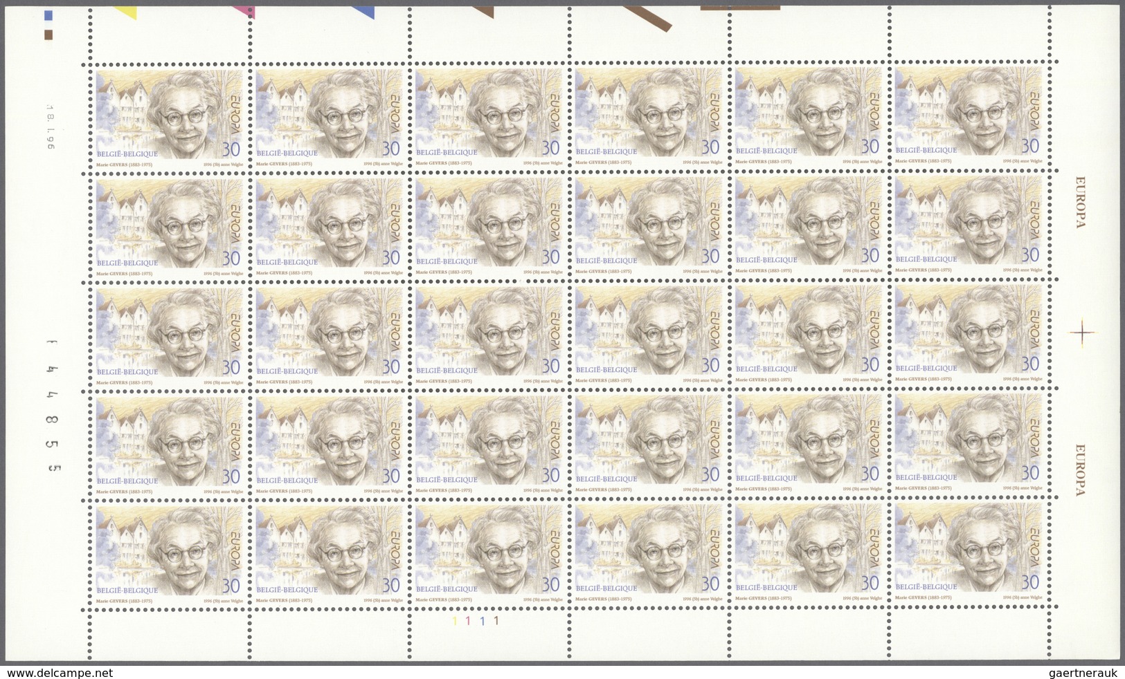 26126 Belgien: 1994/2000, all Europa issues of these years in sheets of 30 stamps each, mint never hinged.