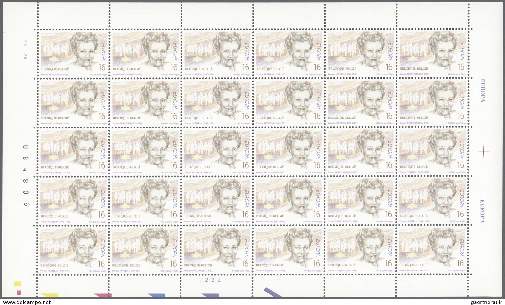 26126 Belgien: 1994/2000, all Europa issues of these years in sheets of 30 stamps each, mint never hinged.