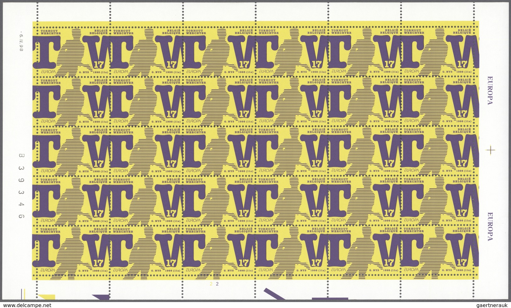 26126 Belgien: 1994/2000, all Europa issues of these years in sheets of 30 stamps each, mint never hinged.