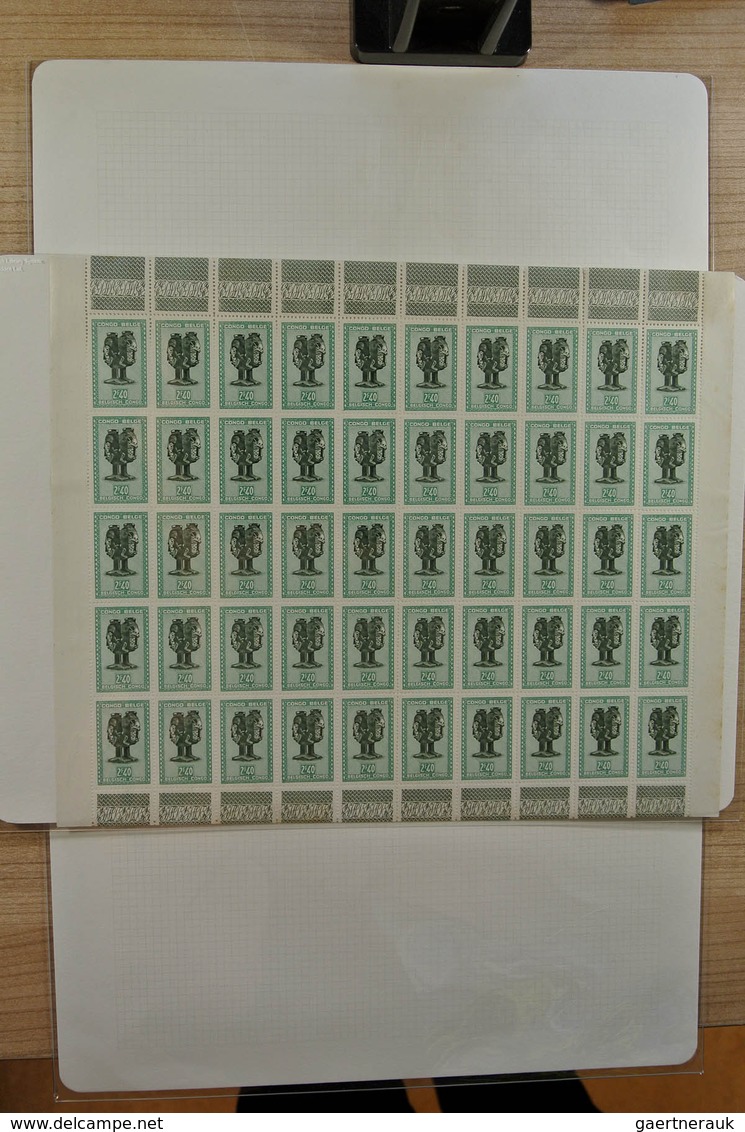 26127 Belgien: Folder with ca. 85, mostly MNH, complete sheets of various Belgian territories, including B