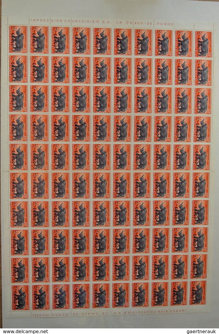 26127 Belgien: Folder with ca. 85, mostly MNH, complete sheets of various Belgian territories, including B