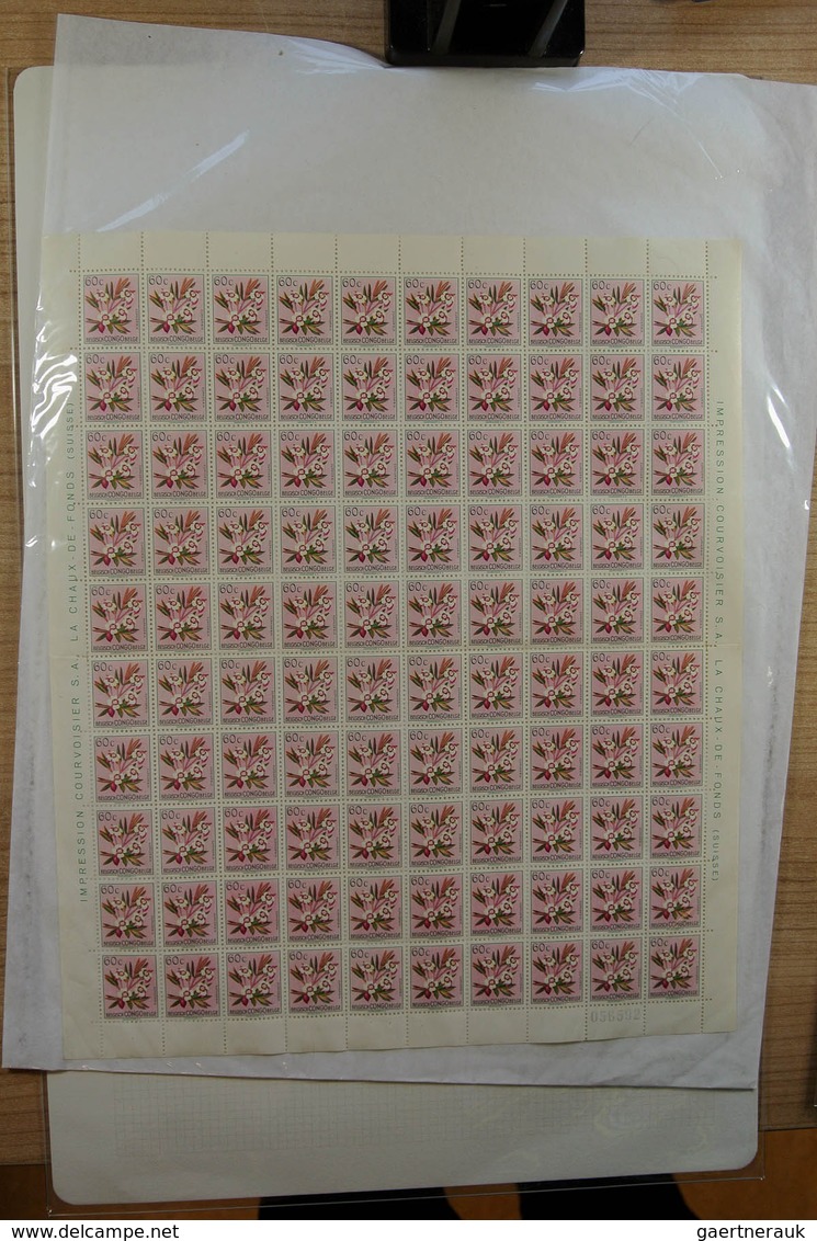 26127 Belgien: Folder with ca. 85, mostly MNH, complete sheets of various Belgian territories, including B