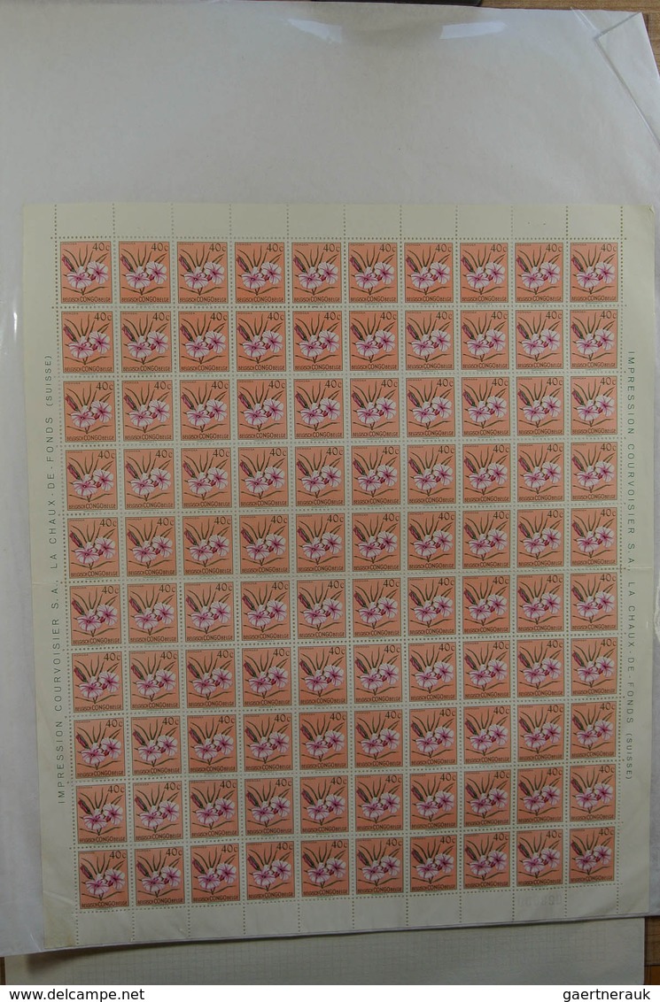 26127 Belgien: Folder with ca. 85, mostly MNH, complete sheets of various Belgian territories, including B