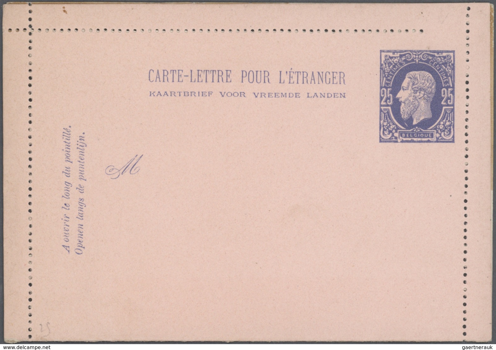 26137 Belgien - Ganzsachen: 1883/1912, Letter Card 25c. Blue On Rose, Line Perforation, Specialised Collec - Autres & Non Classés