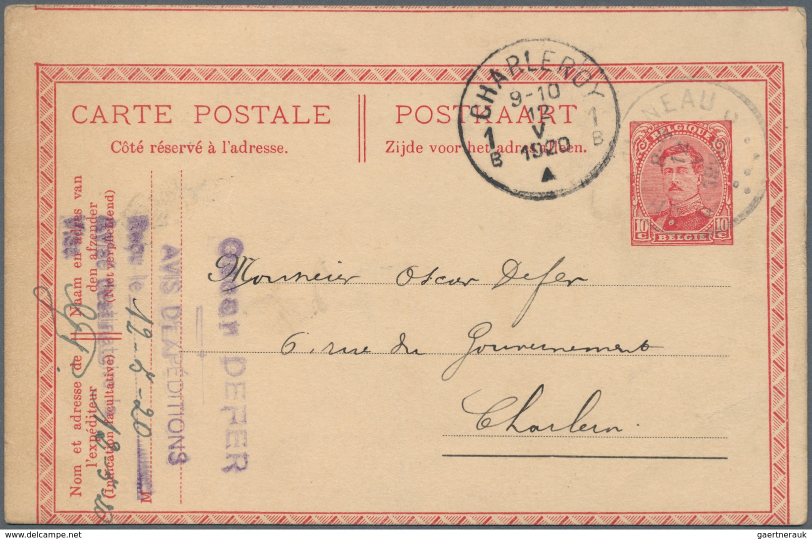 26141 Belgien - Ganzsachen: 1920, Card 10c. Red "Albert", Lot Of Four Varieties: Two Unused Cards With Dou - Autres & Non Classés