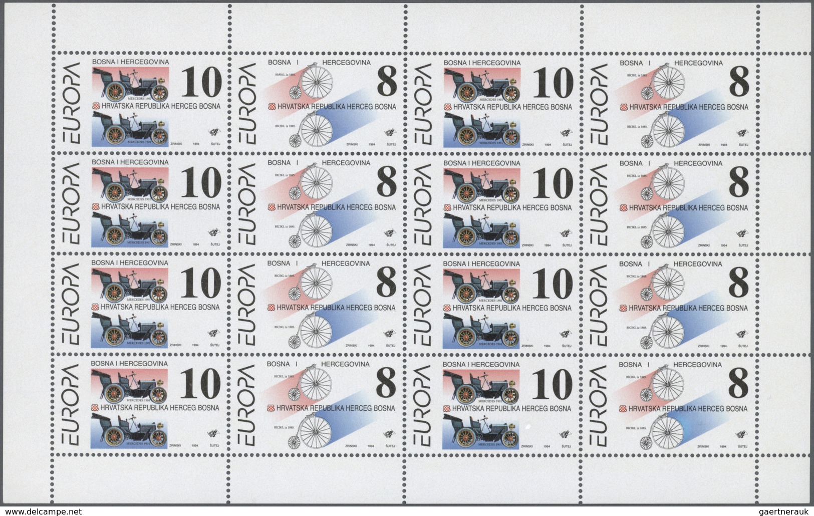 26165 Bosnien Und Herzegowina - Kroatische Post (Mostar): 1994, Europa, 100 Little Sheets With 8 Pairs Eac - Bosnie-Herzegovine