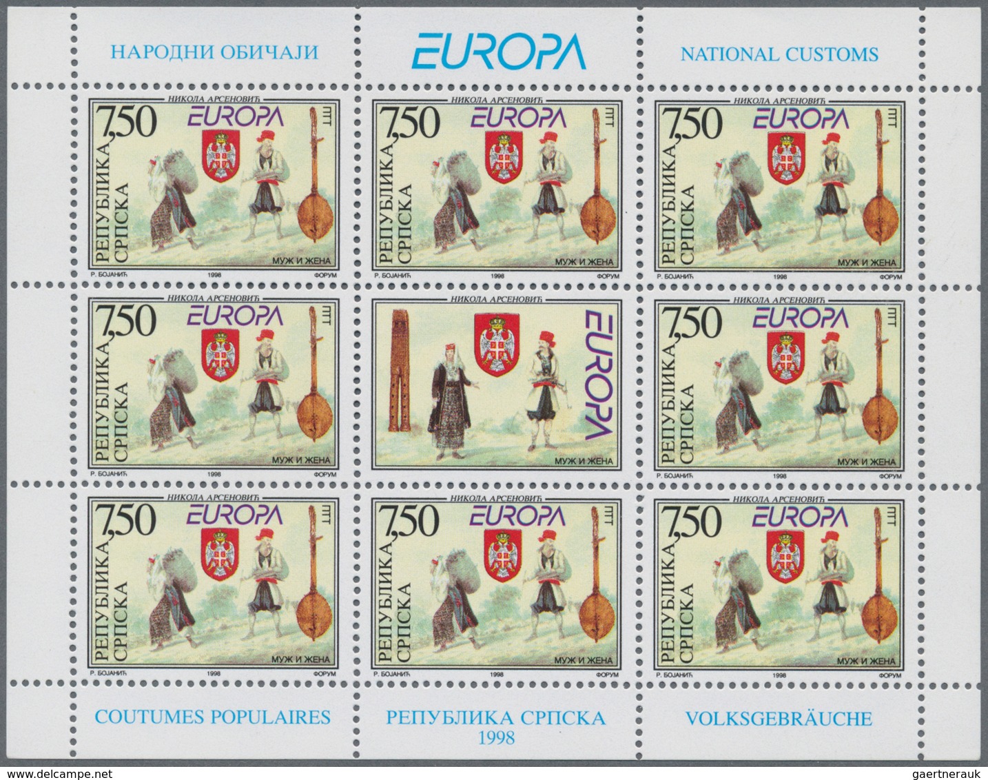 26175 Bosnien Und Herzegowina - Serbische Republik: 1998, Europa, 100 Little Sheets Of Both Issues With 8 - Bosnie-Herzegovine