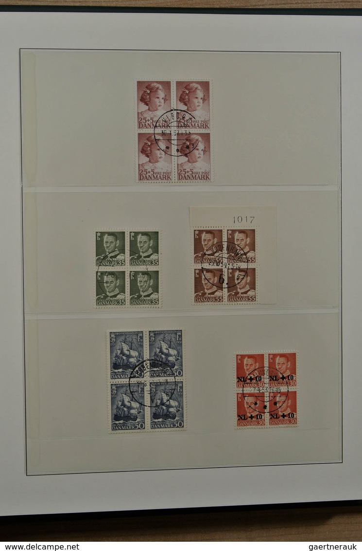 26216 Dänemark: Album and 2 stockbooks with various used material of Denmark, including many blocks of 4,