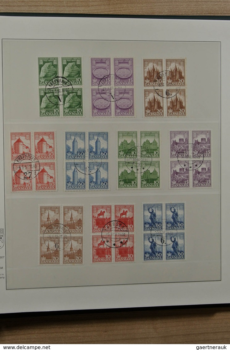 26216 Dänemark: Album and 2 stockbooks with various used material of Denmark, including many blocks of 4,