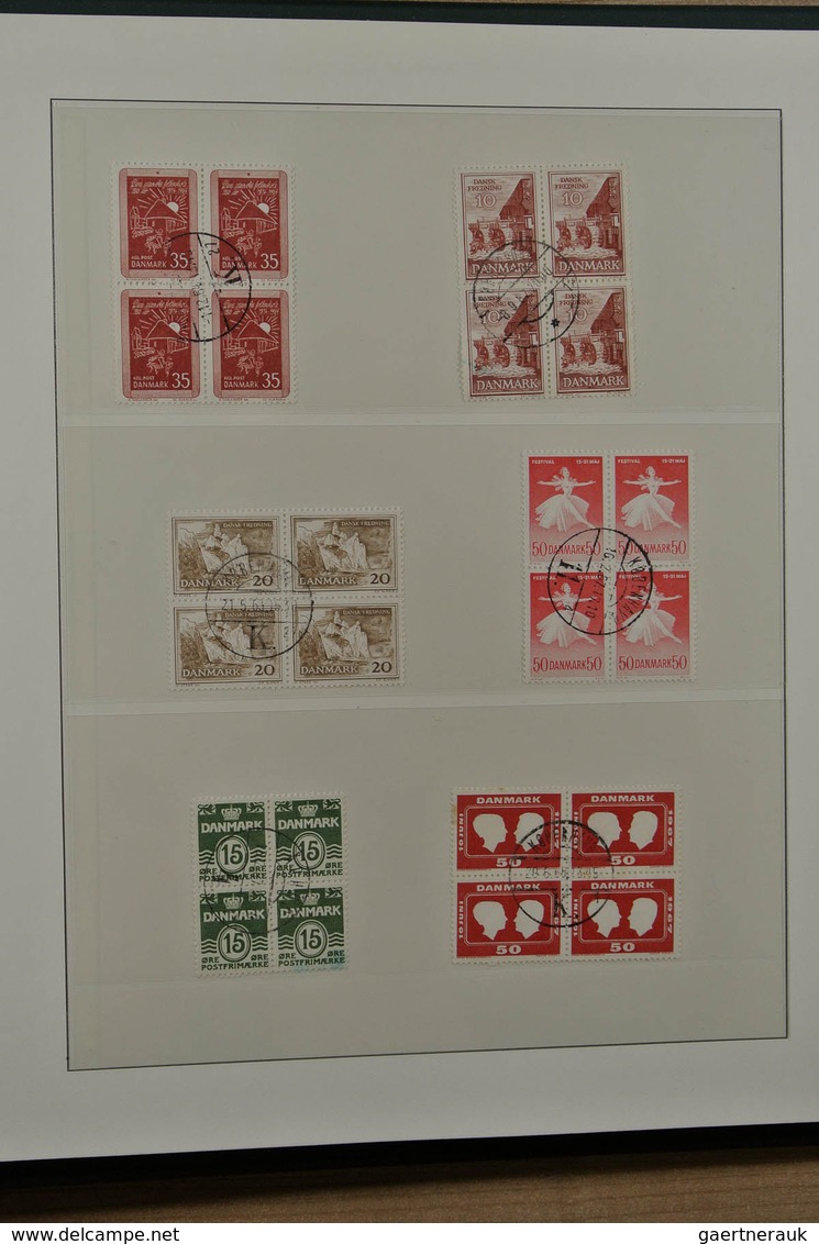 26216 Dänemark: Album and 2 stockbooks with various used material of Denmark, including many blocks of 4,