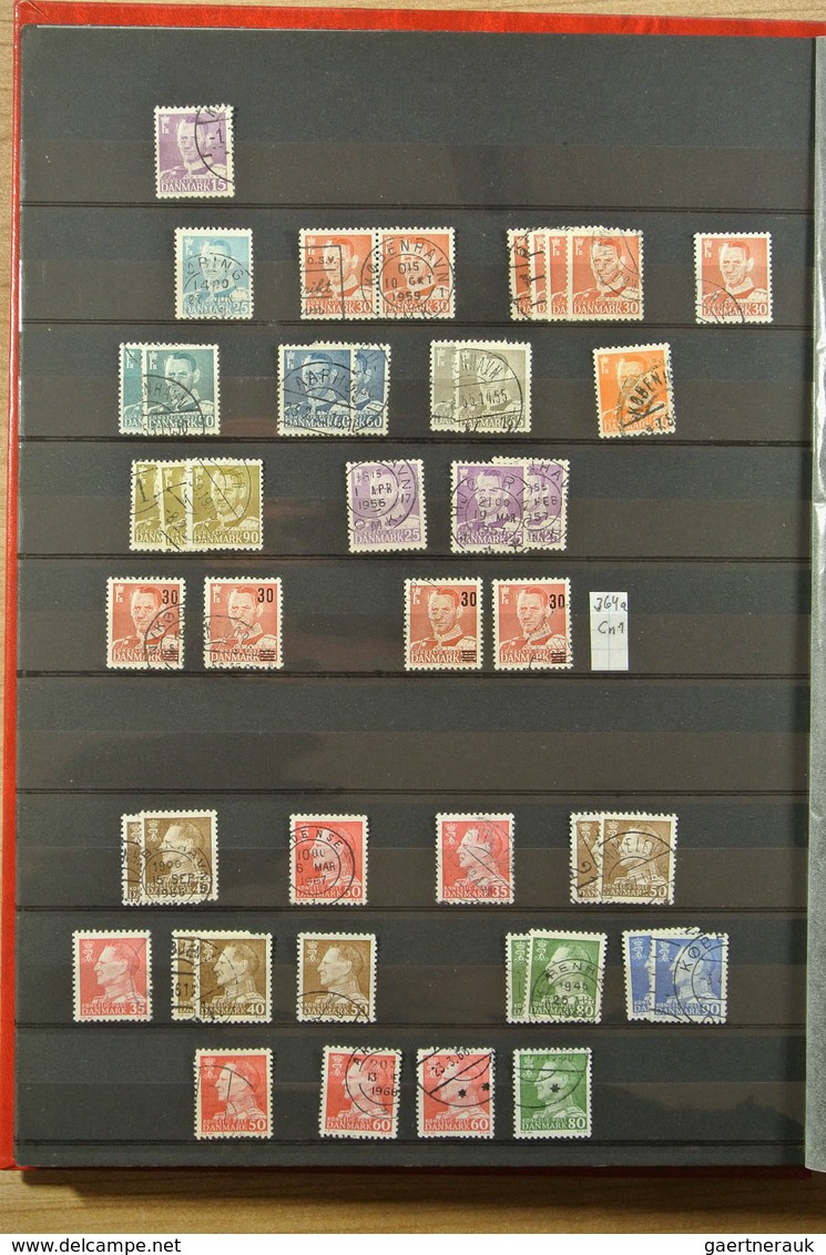 26216 Dänemark: Album and 2 stockbooks with various used material of Denmark, including many blocks of 4,