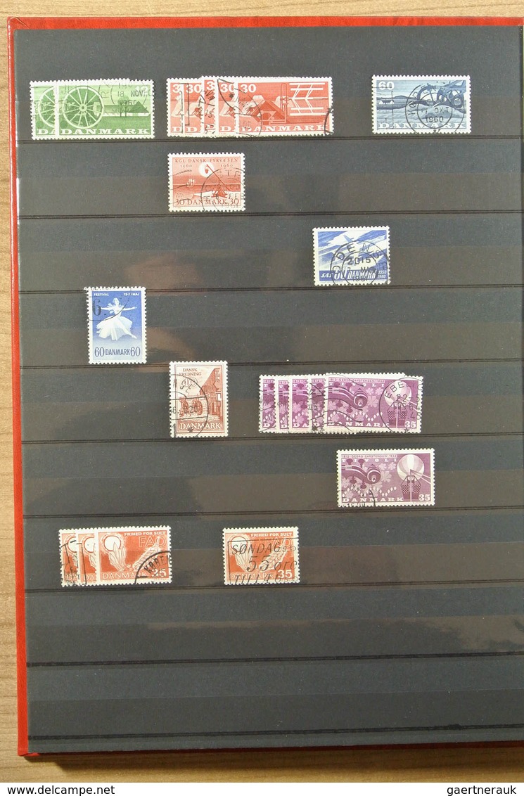 26216 Dänemark: Album and 2 stockbooks with various used material of Denmark, including many blocks of 4,