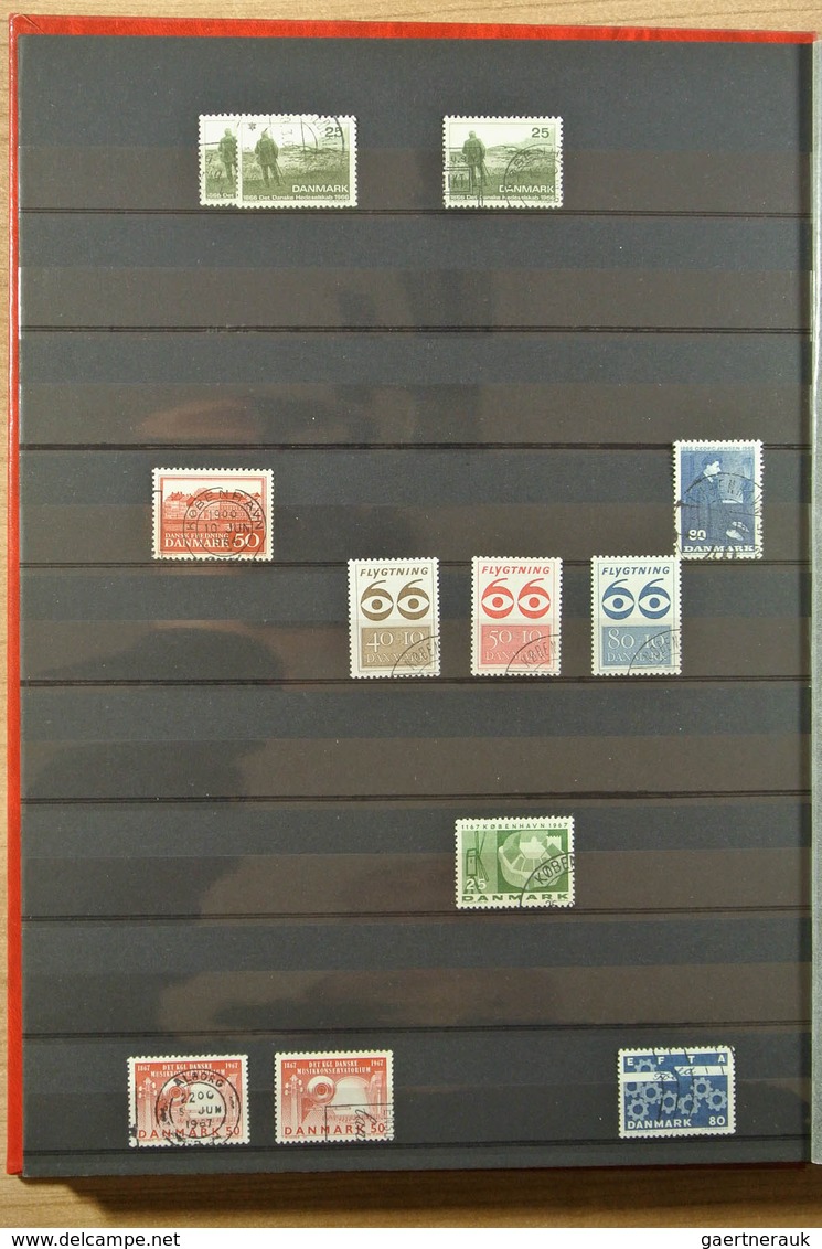 26216 Dänemark: Album and 2 stockbooks with various used material of Denmark, including many blocks of 4,