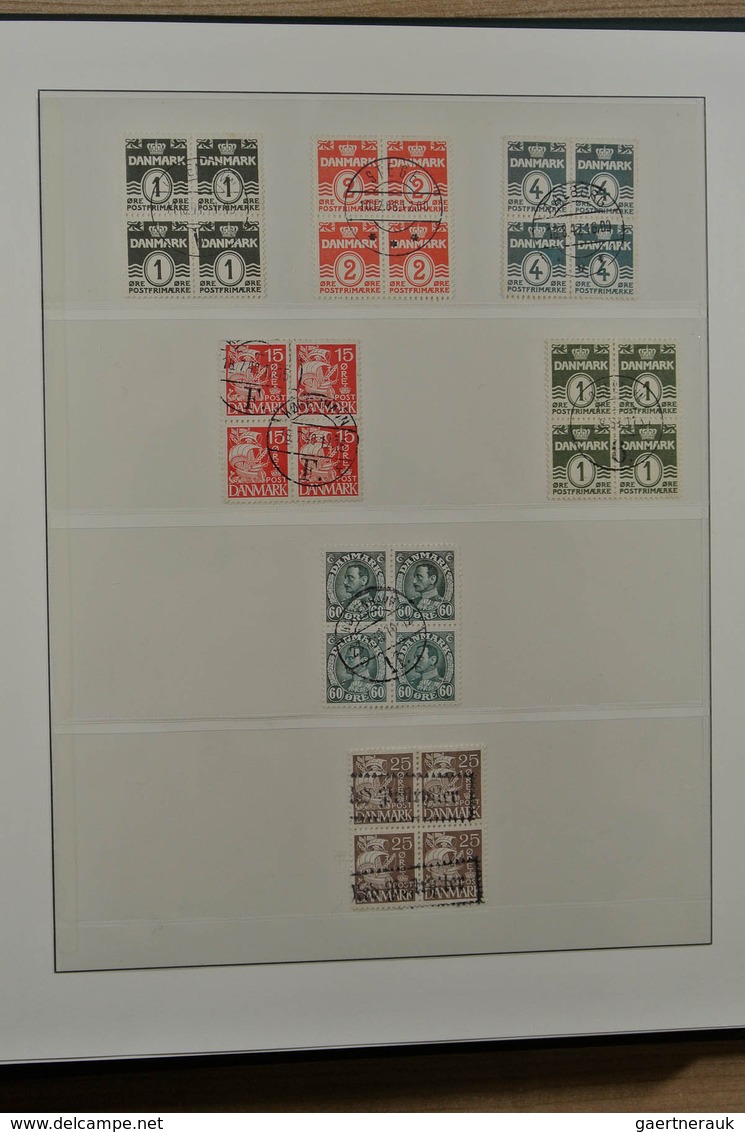 26216 Dänemark: Album and 2 stockbooks with various used material of Denmark, including many blocks of 4,