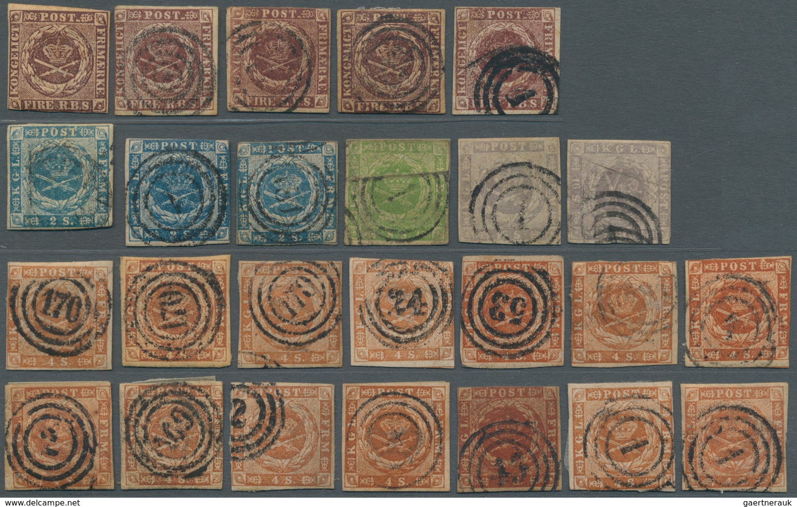 26222 Dänemark: 1851-63: Kleine Kollektion Von 57 Klassischen Marken Der Quadratausgaben Mit Fünf Einzelwe - Lettres & Documents