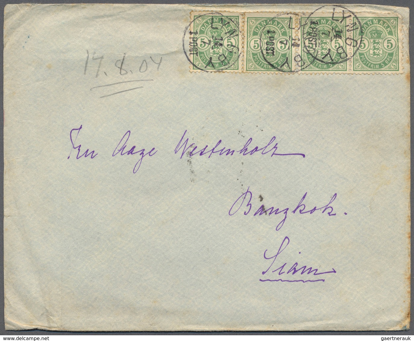 26233 Dänemark: 1877, ab, interessnte Partie von ca. 177 Belegen, dabei frankierte Brief nach Thailand, in