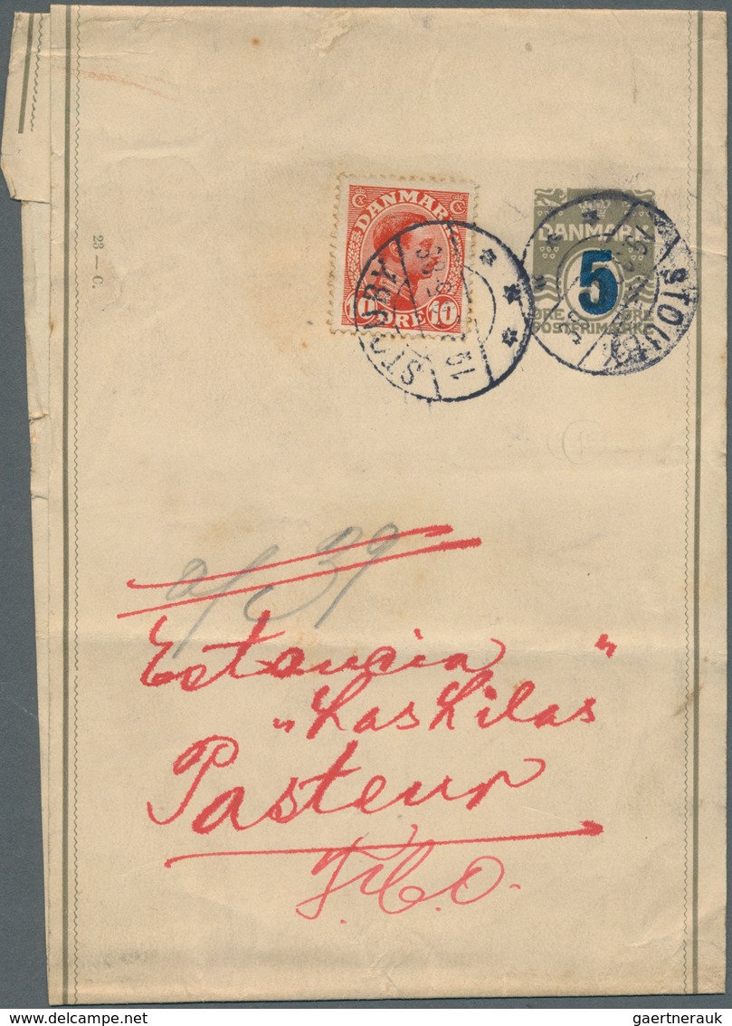 26237 Dänemark: 1901/1920, Lot Of Three Entires Incl. 4ö. Horiz Strip Of Five On Cover To Germany And Upra - Lettres & Documents