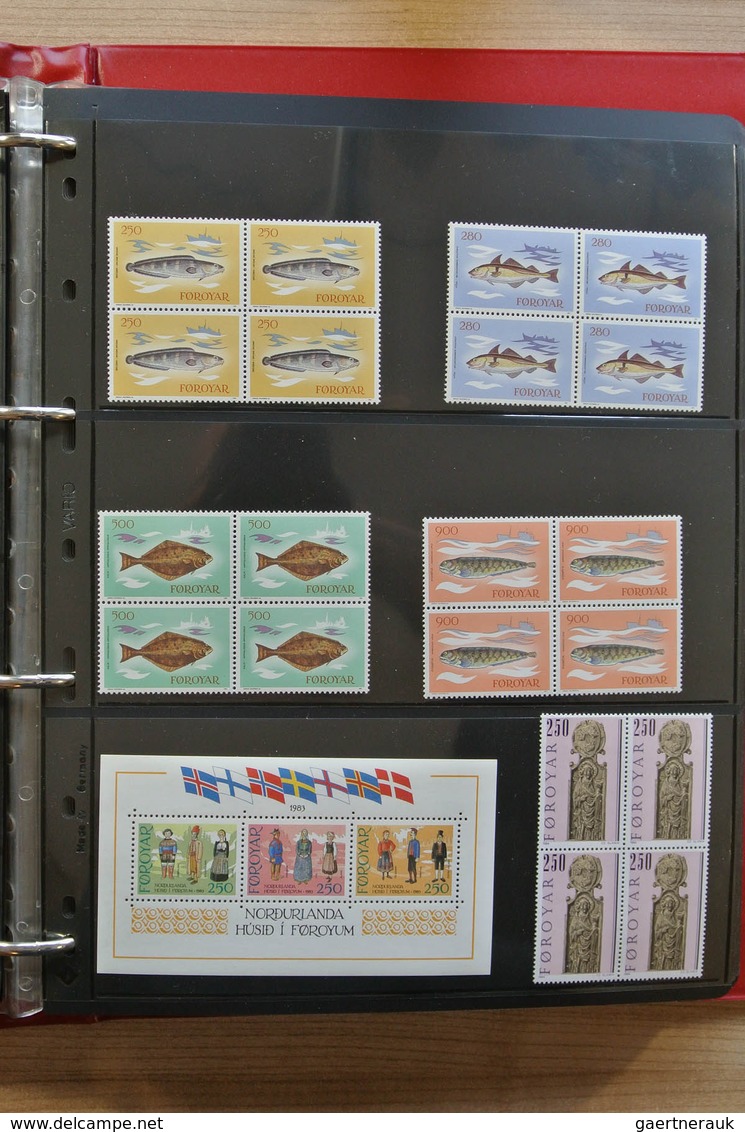 26254 Dänemark - Färöer: 1975-2012! Complete, MNH Collection Faroe Islands 1975-2012 In Blocks Of 4 Includ - Isole Faroer