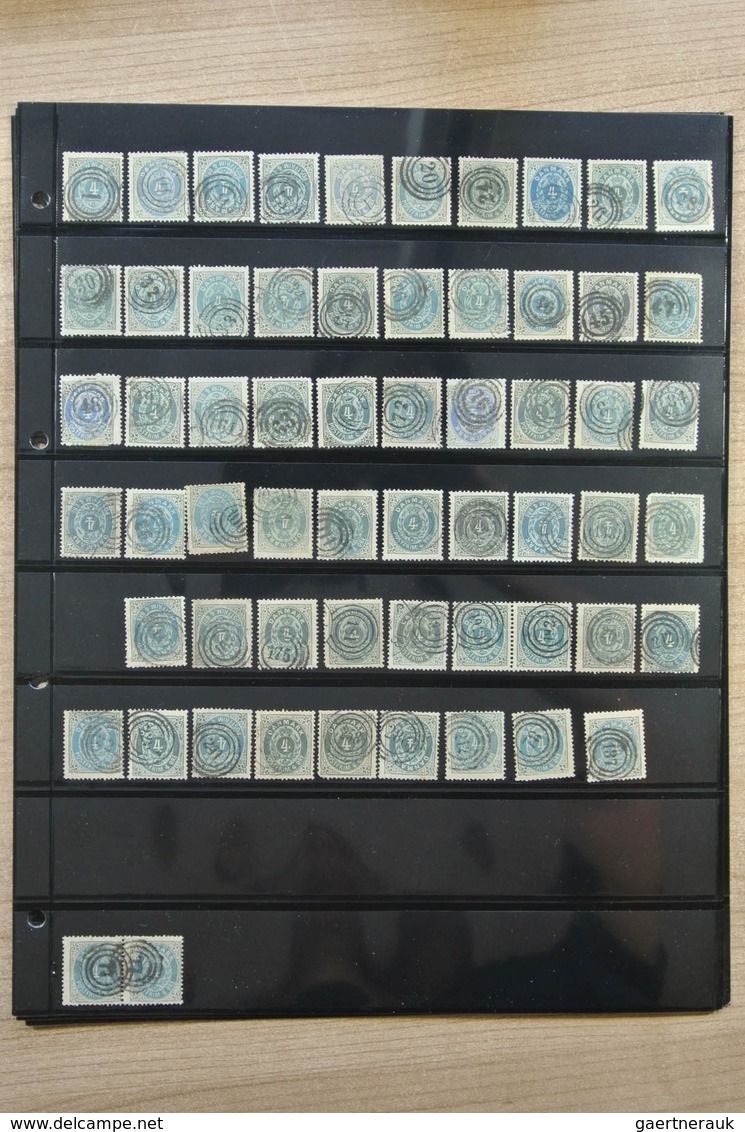 26280 Dänemark - Stempel: Lot Of Over 280 Stamps Of Denmark With Numeral Cancels On Stockpages In Folder. - Machines à Affranchir (EMA)