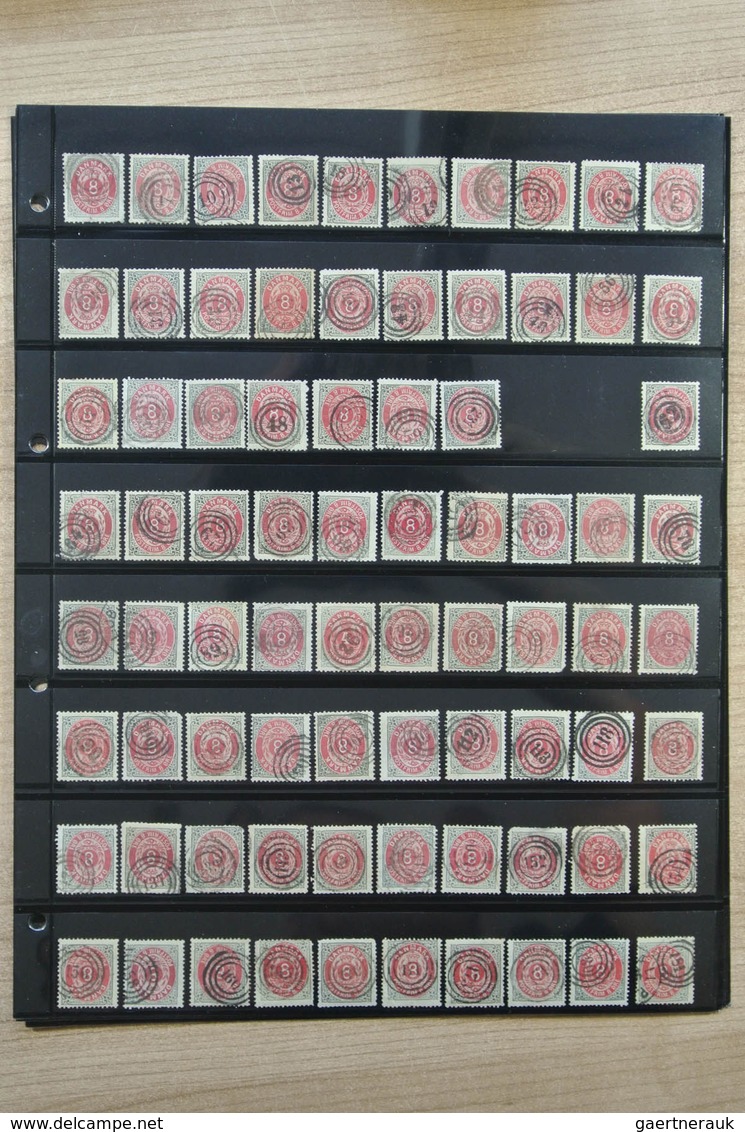 26280 Dänemark - Stempel: Lot Of Over 280 Stamps Of Denmark With Numeral Cancels On Stockpages In Folder. - Machines à Affranchir (EMA)