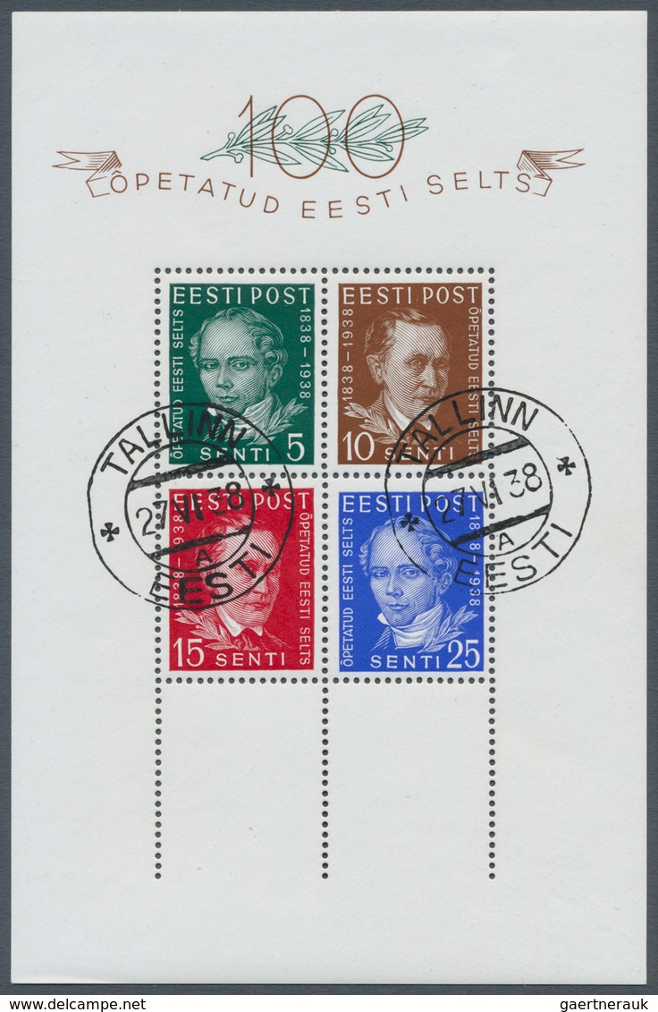 26296 Estland: 1938, Scientist's Centenary Souvenir Sheet, 34 U/m Copies And One Piece Used. Michel No. Bl - Estonie