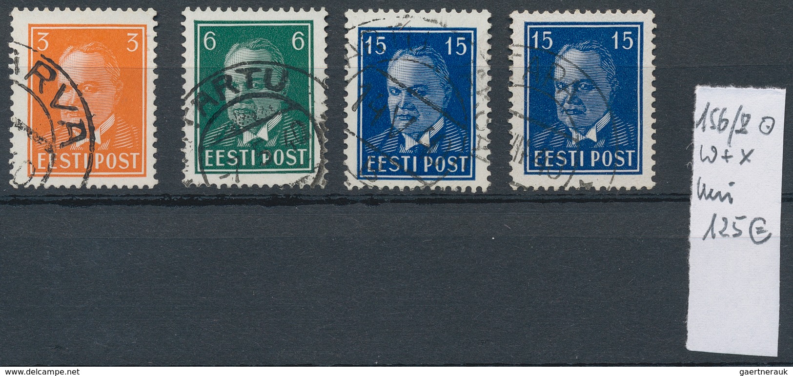 26297 Estland: 1940, Definitives "President Päts" (Michel Nos. 156/58 W/x), Lot Of Eight Stamps Incl. 15s. - Estonie