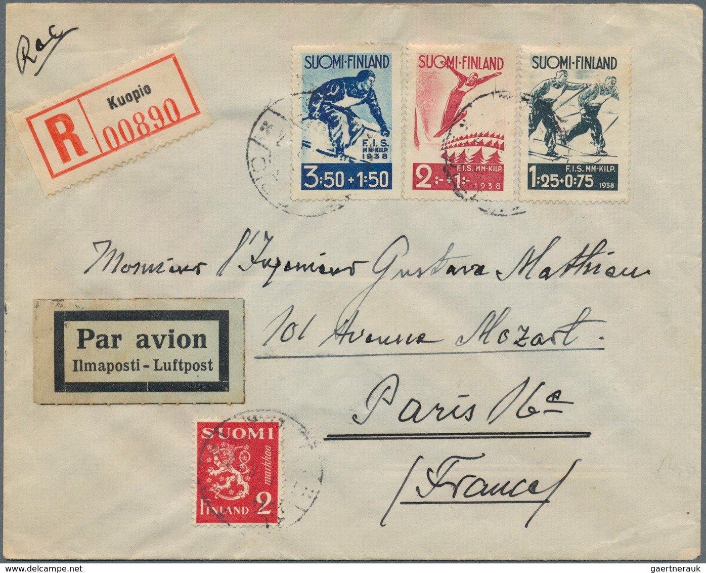 26324 Finnland: 1935/1939, Group Of 8 Registered Covers Sent From Kuopio To Paris, Predominantly Franked W - Lettres & Documents