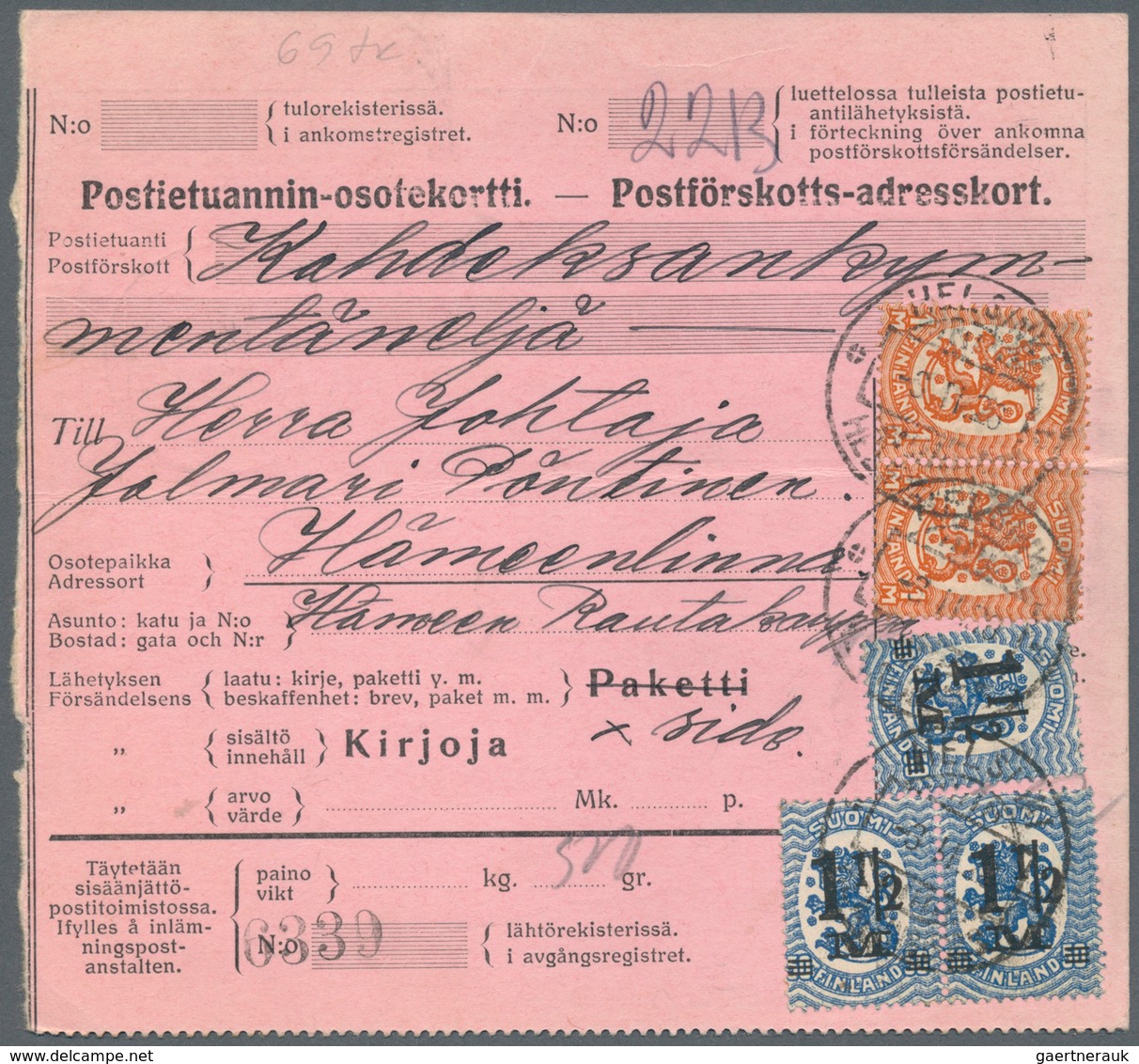 26338 Finnland - Stempel: 1880/1950, Gut 1000 Belege Mit Schwerpunkt Bei Den Stempeln. Dabei Paketkarten A - Autres & Non Classés