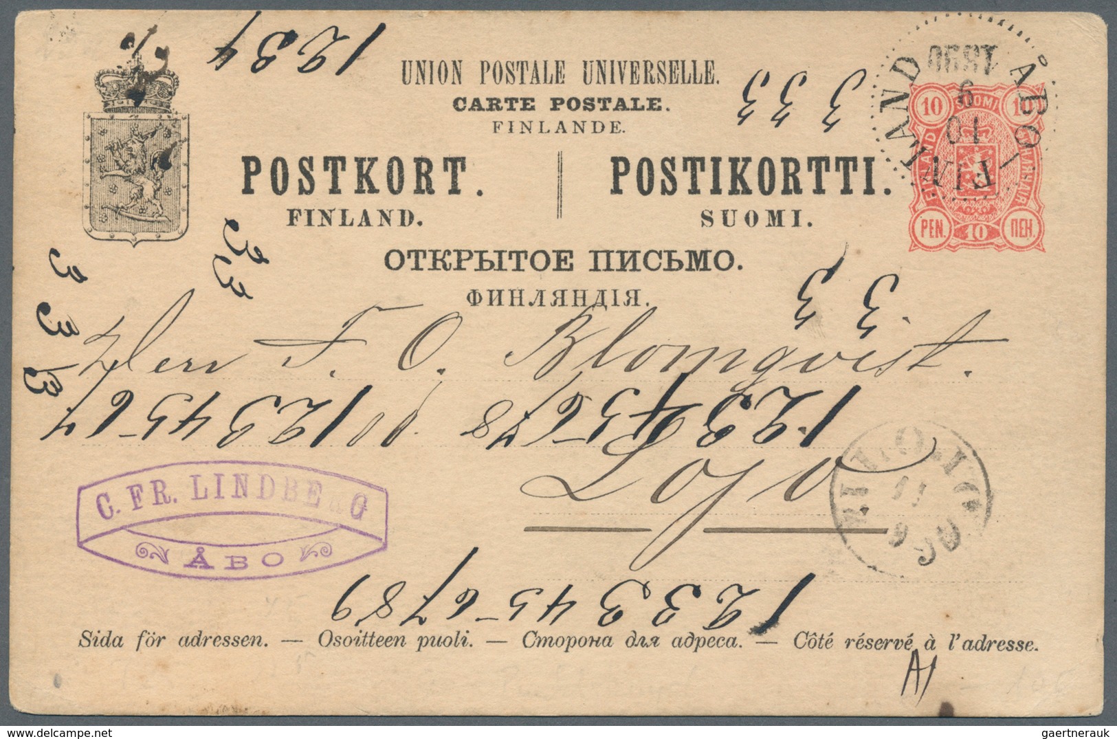 26338 Finnland - Stempel: 1880/1950, Gut 1000 Belege mit Schwerpunkt bei den Stempeln. Dabei Paketkarten a