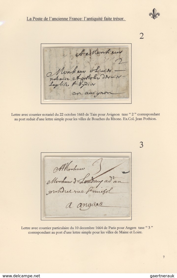 26347 Frankreich - Vorphilatelie: 1604/1690 (ca): 15 pages/1 frame exhibit "La Poste de l'ancienne France: