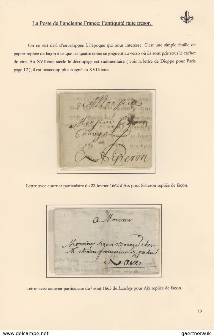 26347 Frankreich - Vorphilatelie: 1604/1690 (ca): 15 pages/1 frame exhibit "La Poste de l'ancienne France: