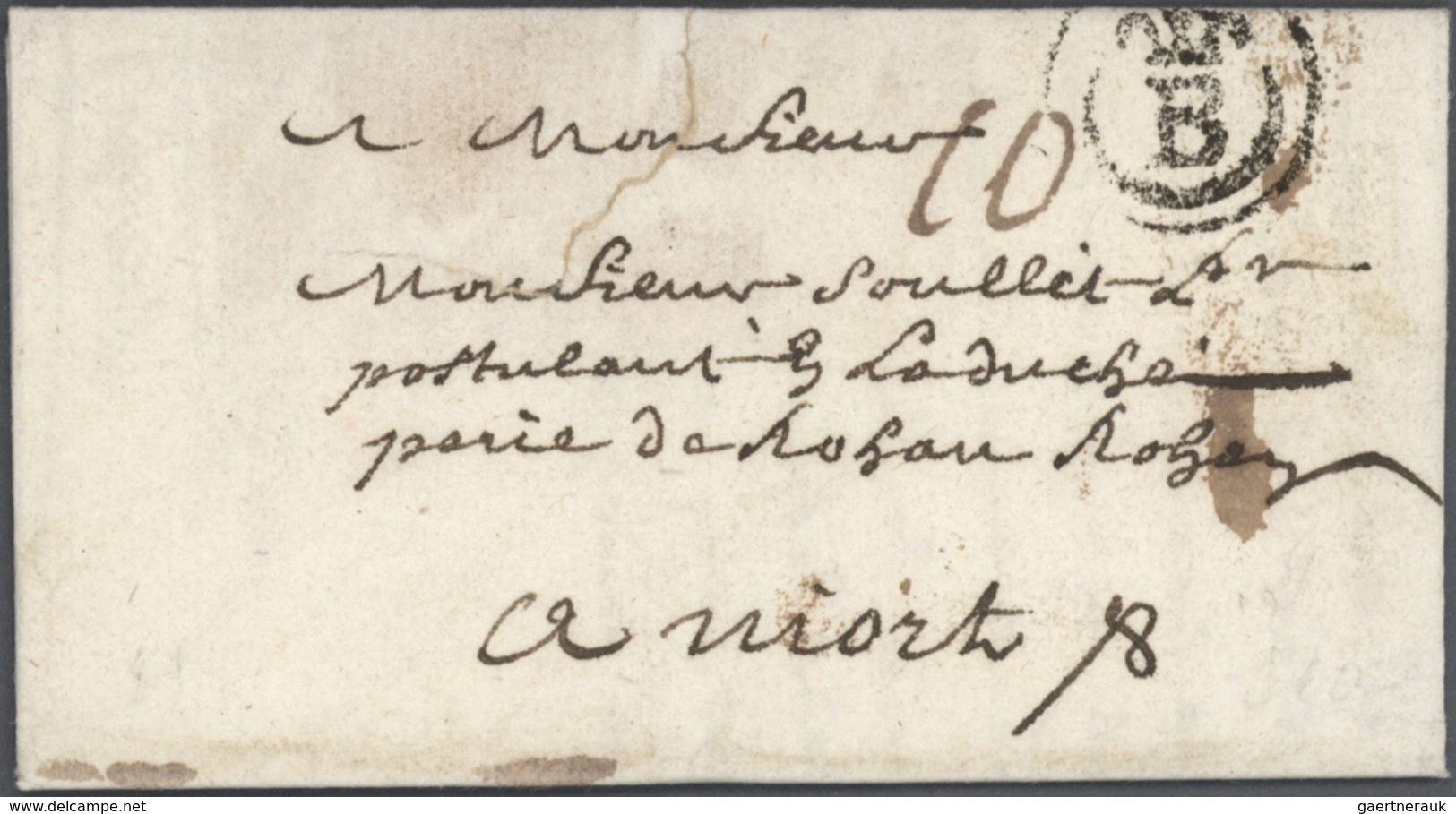 26349 Frankreich - Vorphilatelie: 1744/1791 Ca., Useful Lot Of 160 Folded Letters With Cancellations Of Th - 1792-1815: Départements Conquis