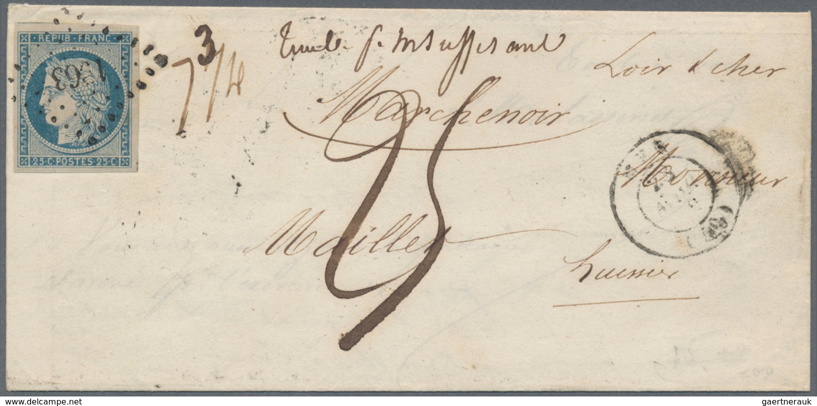 26371 Frankreich: 1849/1852, CERES, Group Of Twelve Entires Bearing Frankings 20c. Black And 25c. Blue, Sh - Oblitérés