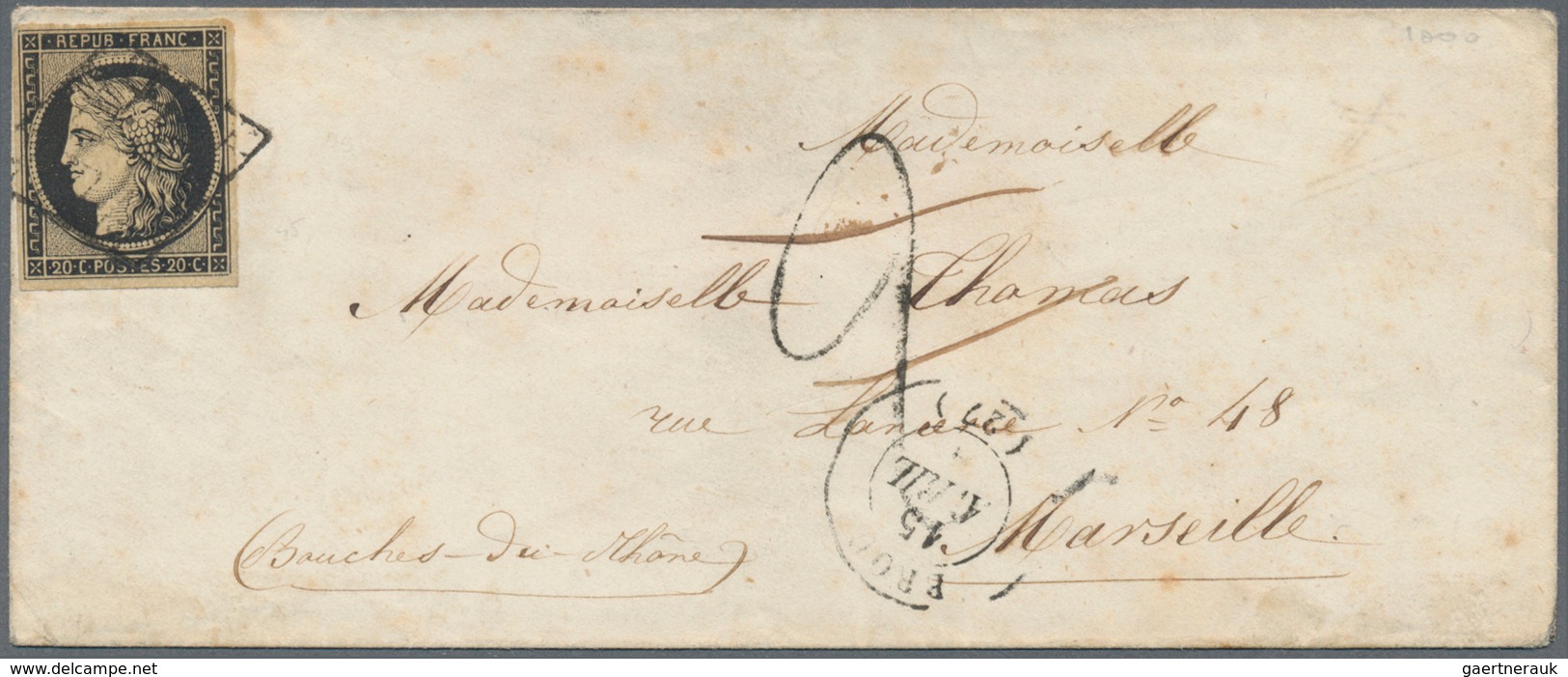 26371 Frankreich: 1849/1852, CERES, group of twelve entires bearing frankings 20c. black and 25c. blue, sh