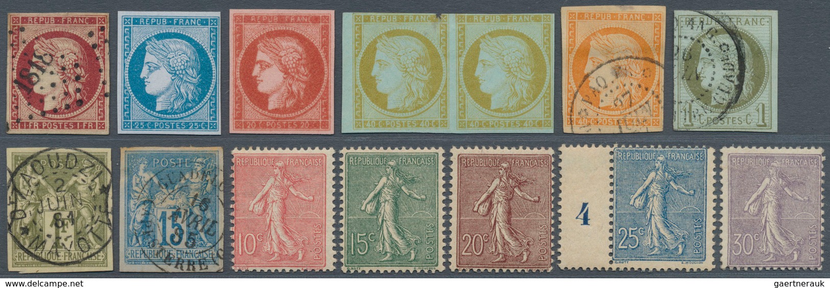 26377 Frankreich: 1850/1950 (ca.), Miscellaneous Lot Incl. Better Stamps, Essais, Varieties, Some Colonies - Oblitérés