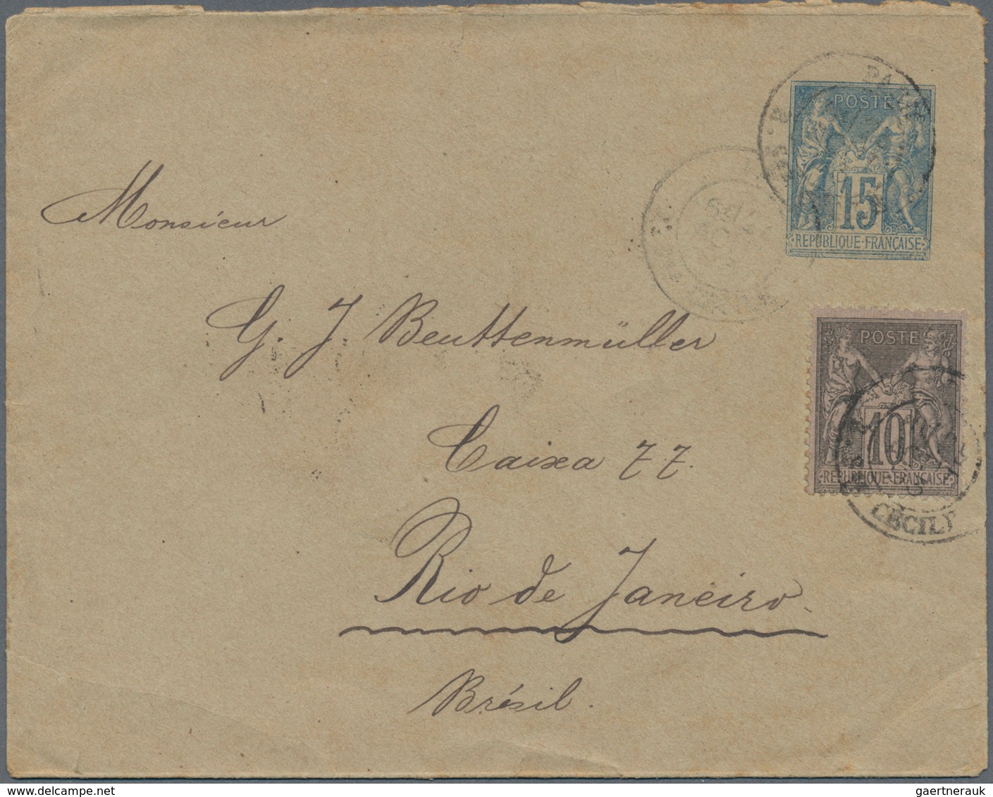 26413 Frankreich: 1877/1894, Type Sage, Lot Of Seven Entires (incl. Uprated Stationeries), Thereof Five To - Gebraucht