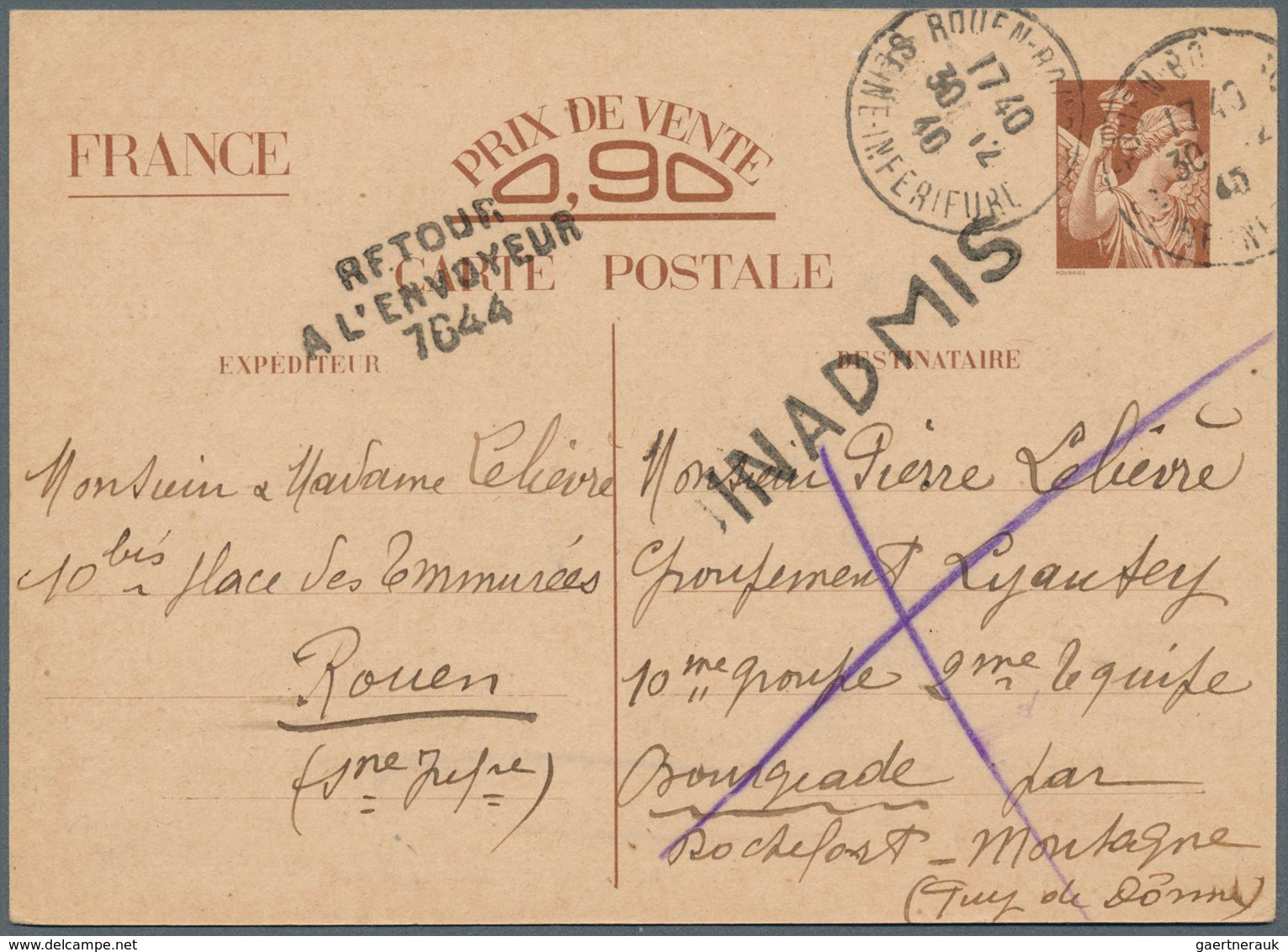 26439 Frankreich: 1940/1943, INADMISSIBLE MAIL, Interesting Lot With 14 Covers/cards Showing Various Hands - Oblitérés