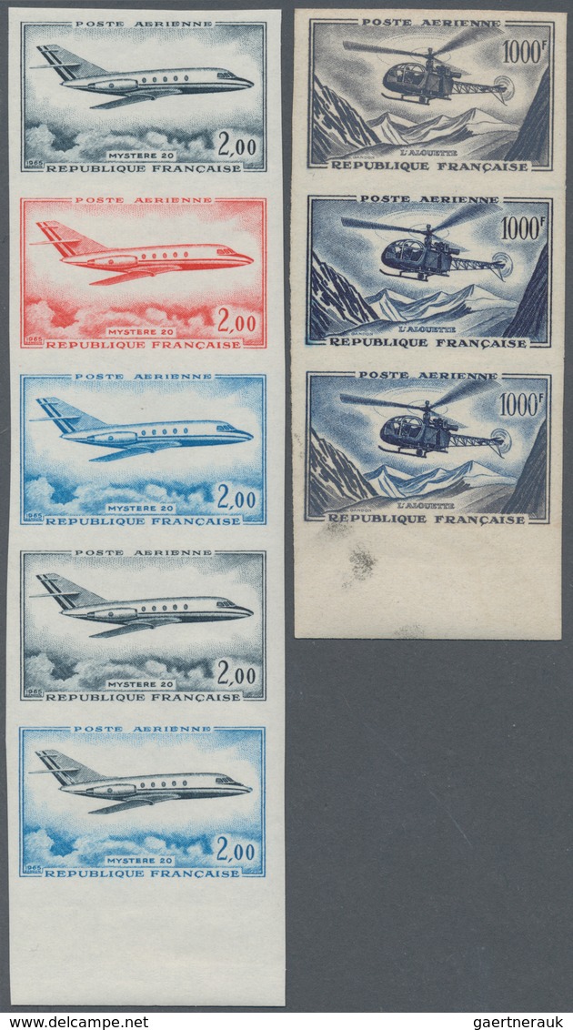 26449 Frankreich: 1958, Helicopter 1000 Fr. (Mi.1177), Caravelle 500 Fr. 1957, Mystere 2,00 Fr. 1965 And O - Oblitérés