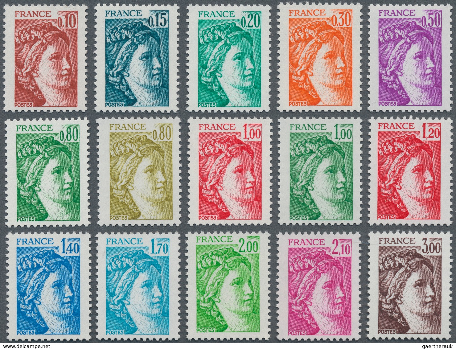 26460 Frankreich: 1977/1978, Definitives 'Sabinerin' Complete Set Of 15 Different Values All WITHOUT PHOSP - Oblitérés