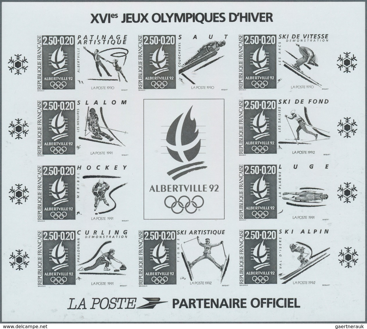 26470 Frankreich: 1992, Winter OLYMPICS Albertville Lot Of 12 IMPERFORATE BLACKPRINTS Of The Miniature She - Oblitérés