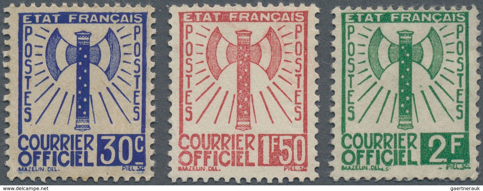 26476 Frankreich - Dienstmarken: 1943, Courier Post 'battleaxe' Inscr. 'ETAT FRANCAIS COURRIER OFFICIEL' T - Autres & Non Classés