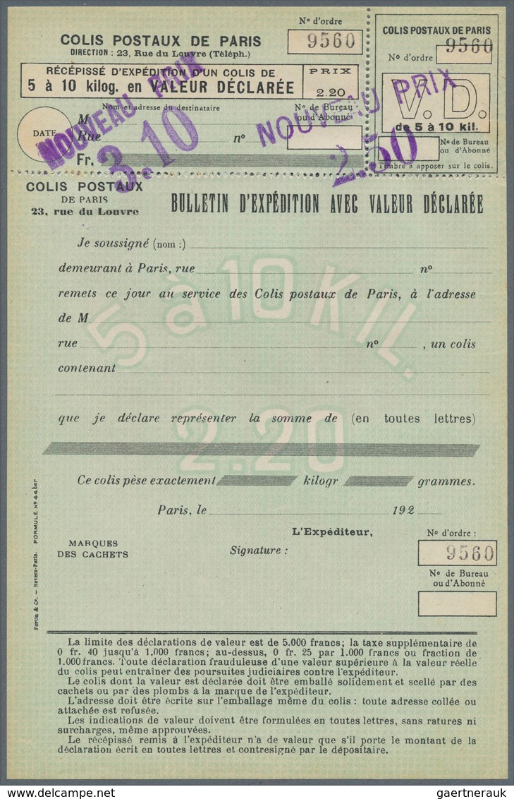 26484 Frankreich - Postpaketmarken: PARCEL POST PARIS: 1930, Three-part Coupon 'COLIS POSTAUX DE PARIS POU - Autres & Non Classés